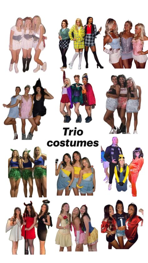 Halloween Unique Trio Costumes, Halloween Costume For Trios, Trio Halloween Costumes Diy, Trios Halloween Costumes, Costumes For Trios, Trio Halloween Costumes Women, Trio Costume Ideas, Halloween Costumes Trio, Trio Outfits