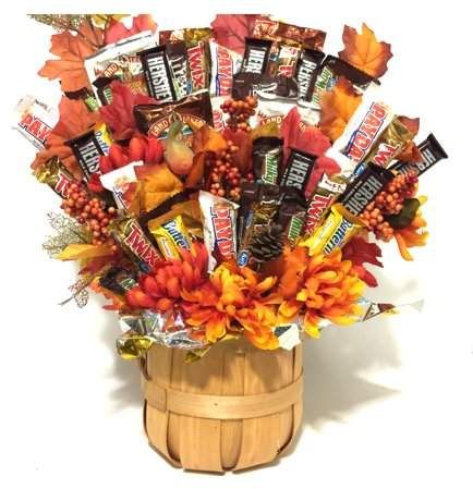 Gifts2GoNow Autum Harvest Candy Basket Candy Boquets, Holiday Truffles, Candy Bar Bouquet, Thanksgiving Baskets, Snack Gift Baskets, Gift Card Bouquet, Halloween Candy Bar, Thanksgiving Candy, Candy Trees