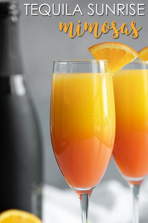 Mimosa Ideas, Sunrise Mimosa, Fireball Recipes, Classic Mimosa, Tequila Mixed Drinks, Frozen Drinks Alcohol, Coctails Recipes, Mimosa Recipe, Best Tequila