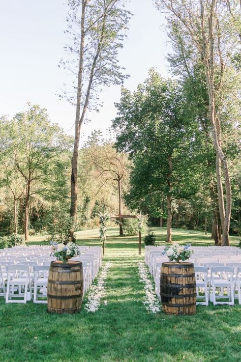 Wedding Aisle String Lights, Aisle Way Wedding, Walk Down The Aisle Decor, Decorating The Isle Wedding Ideas, Rustic Garden Wedding Ceremony, Rustic Ceremony Aisle, Aisle Way Decor, Wedding Reception Woods, Outside Wedding Isles