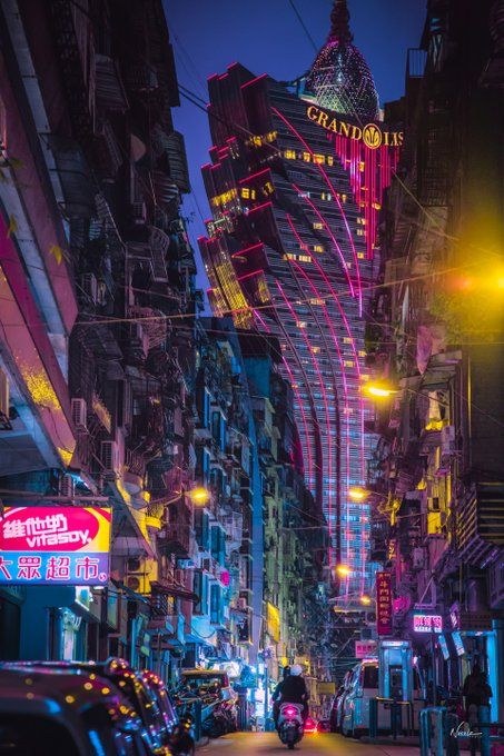 Grand Lisboa, Macau China, Tall Buildings, New Retro Wave, Sci Fi Series, Cyberpunk City, Arte Cyberpunk, Japon Illustration, Futuristic City