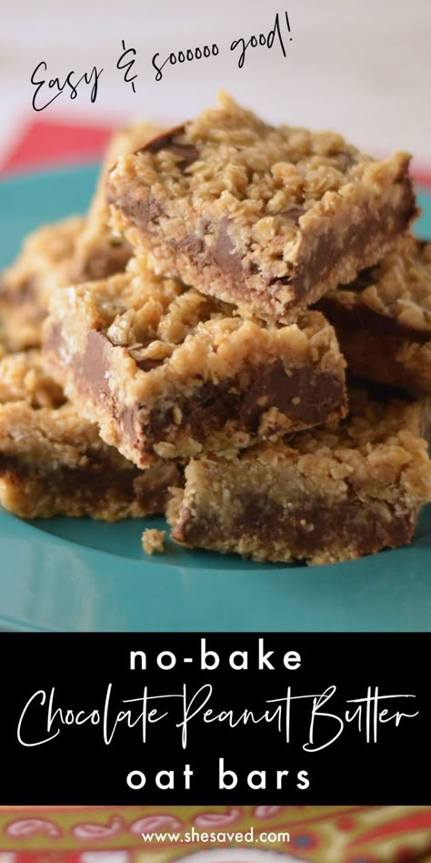 No-Bake Chocolate Peanut Butter Oat Bars Recipe Oat Bars Recipe, Peanut Butter Oat Bars, Oat Bar Recipes, Chocolate Oatmeal Bars, Peanut Butter Oat, Peanut Butter Oatmeal Bars, The Best Cookies, Peanut Butter Oats, Peanut Butter No Bake