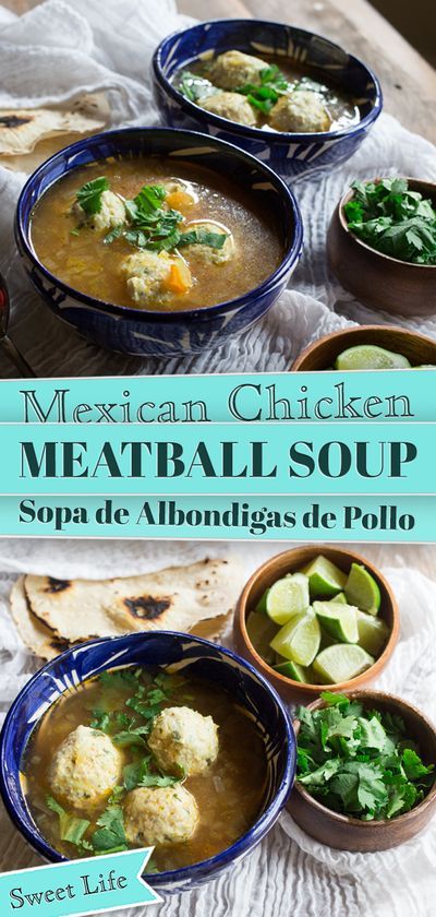 A classic Mexican soup, made with meatballs (albondigas), is a comforting bowl of goodness. The albondigas are made with ground chicken and cooked rice simmered in a broth made with onion, garlic, celery, peas, carrots and tomato sauce and served with plenty of warm corn tortillas and fresh limes wedges. In partnership with @MahatmaRice #MahatmaRice #Mahatma #mexican #chicken #soup #sopa | SweetLifeBake.com @SweetLifeBake Albondigas Soup Recipe Mexican, Albondigas Soup Recipe, Chicken Meatball Soup, Ground Chicken Meatballs, Mexican Meatball Soup, Albondigas Soup, Chicken Meatball, Stew Chicken Recipe, Healthy Soups