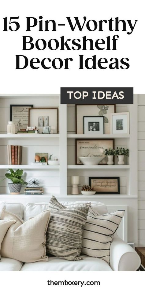 Discover new and creative bookshelf decor ideas to transform your space into a cozy reading nook or showcase your favorite books and trinkets. From minimalist displays to colorful arrangements, explore endless possibilities for bookshelf decoration that reflect your unique style. Whether you prefer a modern look with sleek lines or a bohemian vibe with plants and artwork, there are plenty of bookshelf decorating ideas to inspire you. Wall Shelf Decoration Ideas, Large Built In Shelves Decor, Home Decor Bookshelves, Style Living Room Shelves, Decor For Built In Shelves Living Room, Book Shelf Ideas Decor, Bookcase Decorating Ideas Living Room, Styling Living Room Shelves, Built In Shelves Living Room Decor