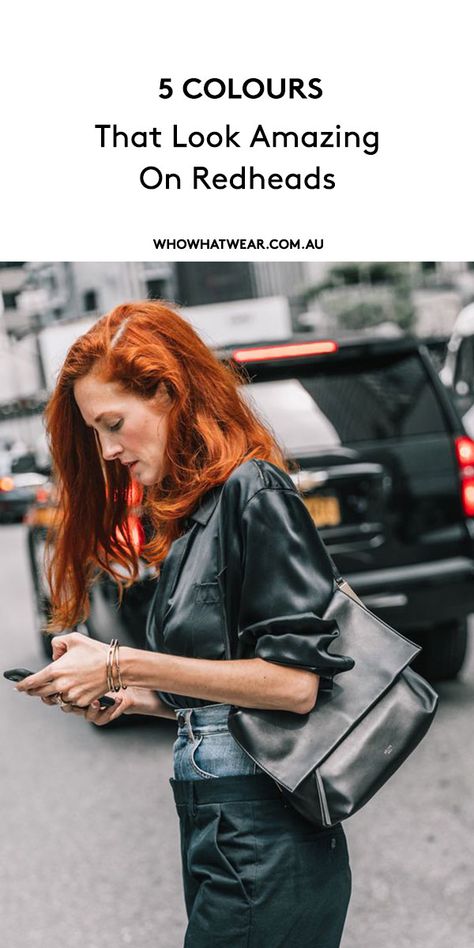 5 Colours That Look Amazing on Redheads https://trib.al/PhbihzQ Red Hair Spring Outfit, Clothes For Copper Hair, Outfit Ideas For Copper Hair, Copper Hair Clothes Colours, Colors Redheads Should Wear, Colours For Redheads To Wear, Copper Hair Fashion Outfits, Copper Hair Outfit Style, Good Colors For Redheads To Wear