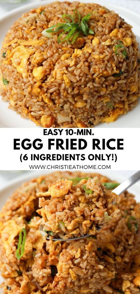 If you have eggs and leftover rice, this easy 10-minute fried rice recipe is the best go-to meal! Made with only 6 ingredients, this is a great main dish, side dish or meal that is budget friendly! I share tips to make it taste like Chinese takeout. Quick Dinners With Rice, Quick Chicken Fried Rice, Squash Fried Rice, Dinner Recipes Chinese Food, Easy Diy Chinese Food, Canned Chicken Fried Rice, Cheap Stir Fry Recipes, Egg Stir Fry Fried Rice, Fried Rice Recipe Japanese