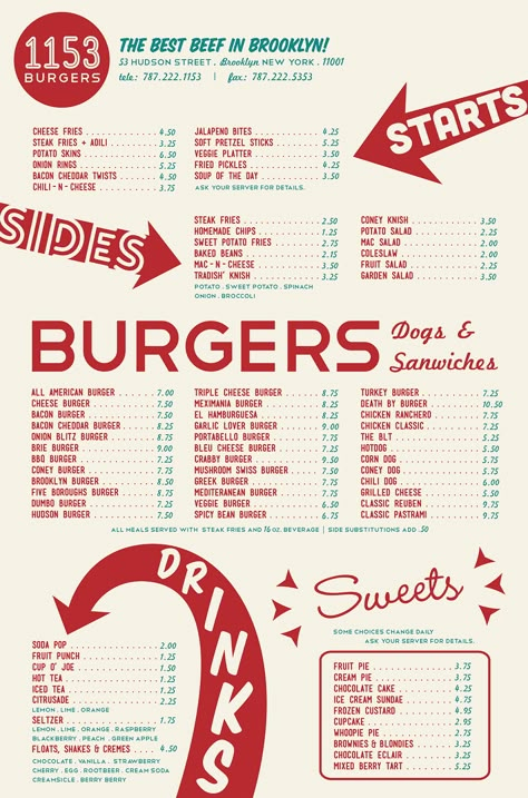 Retro Diner Menu Design, Retro Burger Logo, Red Menu Design, Burger Menu Design Ideas, Burger Restaurant Branding, Diner Menu Design, Retro Menu Design, Burger Branding Design, Menu Ideas Design