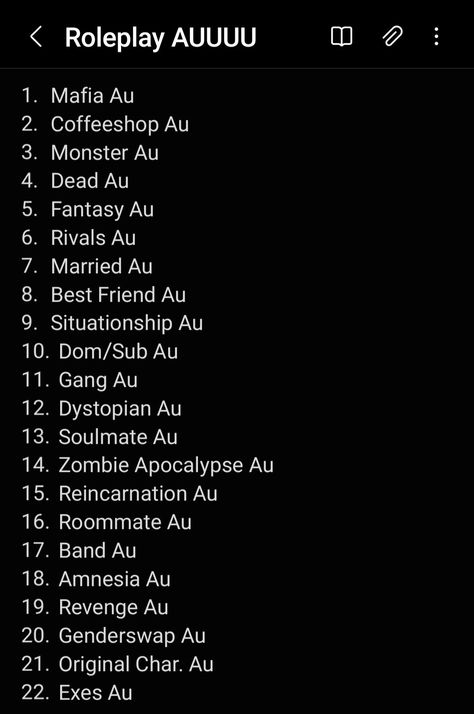 Different Aesthetic Types List, Scenarios To Write About, List Of Au Ideas, Au List A-z, Fictional Species Ideas, Oc Scenario Prompts, Writing Aus Ideas, Different Au Ideas, Fanfiction Au Ideas