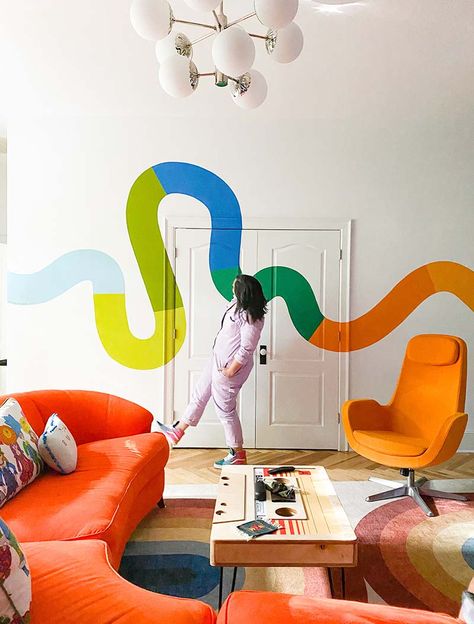 Gummy Worm Mural by Racheal Jackson of Banyan Bridges Interior Murals, Decoration Originale, Mural Design, Mural Wall Art, New Wall, Wall Paint, New Room, 인테리어 디자인, تصميم داخلي