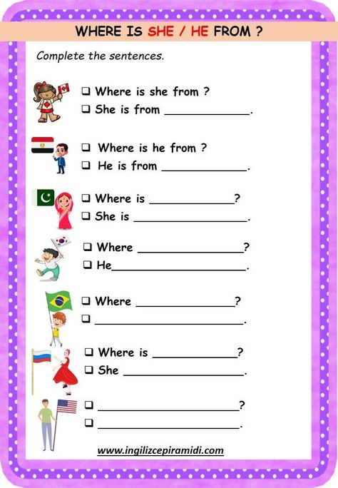 Countries worksheet for Beginner. Complete the sentences. You can do the exercises online or download the worksheet as pdf. 4 Grade, The Worksheet, You Can Do