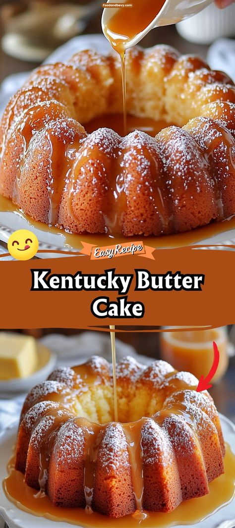 Experience the rich, buttery goodness of Kentucky Butter Cake, a moist delight that's drizzled with a sweet butter sauce that soaks into the cake, ensuring every bite is as decadent as the last. This Southern classic is the perfect end to any meal, offering a melt-in-your-mouth texture and irresistible flavor. #KentuckyButterCake #ButteryDessert #SouthernCuisine Pinterest Desserts, Moist Butter Cake, Rum Sauce, Kentucky Butter Cake, Southern Cake, Buttered Rum, Butter Cake Recipe, Torte Cupcake, Rum Cake