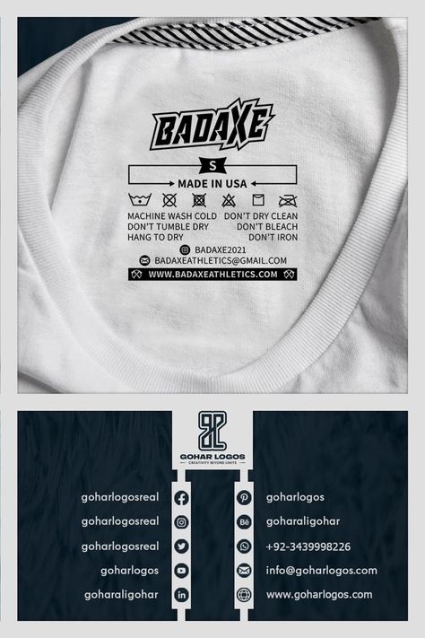 Badaxe Neck Tag | Gohar Logos | Custom Clothing Tags | Clothing Label | Hangtag Tshirt Tags Ideas, Size Tags For Clothing, Tshirt Tags Label Ideas, T Shirt Tags Label, Clothes Tag Label, Neck Label Design Clothing, Cloth Tag Design, Shirt Tags Clothing Labels, Tshirt Tags Label