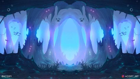 Fantasy Cave Home Concept Art, Fantasy Cave Concept Art, Fantasy Underwater Art, Cave Entrance Concept Art, Fantasy Cave Art, Cave Concept Art, Fantasy Cave, Landscape Concept Art, Cave Landscape