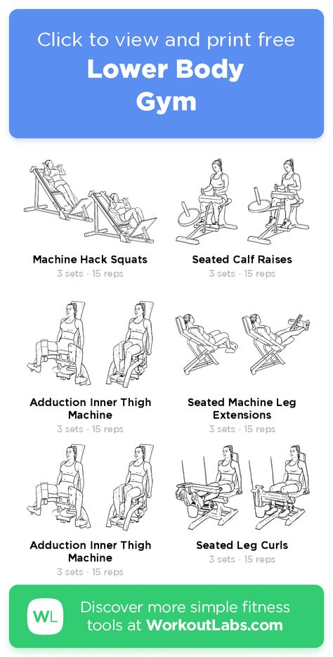 Body Workouts For Women Gym, Gym Workouts To Get Toned, Gym Workouts Women Beginner Leg Day, Women Gym Machine Routine, Gym Workouts Beginner Machines, Gym Workout With Equipment, Leg Routine Gym Machine, Basic Leg Workout Gym, Lower Body Exercises Gym