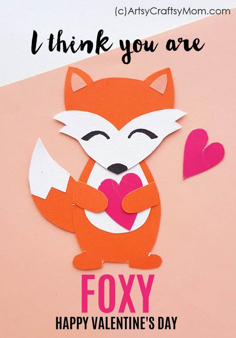 Fox Valentine Card, Fox Valentine, Elephant Crafts, Fox Crafts, Valentine Craft, Diy Valentines Cards, Handmade Charlotte, Valentine Crafts For Kids, Classroom Valentine