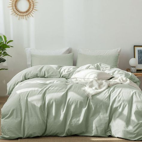 MooMee Queen Size Duvet Cover Set, 100% Washed Cotton Linen, Breathable, Durable, Soft and Comfortable, Sage Green - Walmart.com Sage Green Bedding Set, Green Comforter Sets, Green Comforter, Green Sheets, Queen Size Duvet Covers, Green Duvet Covers, White Comforter, Bedding Duvet, Green Bedding