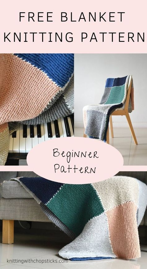 This free blanket knitting pattern is an easy one-stitch throw that's perfect for beginners. Snag my detailed step-by-step pattern for the Block Blanket now! Knit Patchwork Blanket, Simple Knitting, Designer Knitting Patterns, Knit Patchwork, Knitting Blanket, Blanket Knitting Pattern, Patchwork Blanket, Knitted Afghans, Pattern Knitting