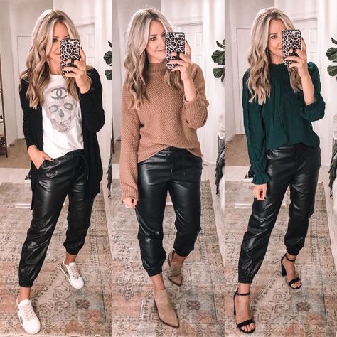 Jogger Piel Outfit, Faux Leather Cargo Pants Outfit, Cargo Leather Pants Outfit, Black Leather Joggers Outfits, Joggers Outfit Mujer, Leather Cargo Pants Outfit, Leather Joggers Outfit, Black Leather Joggers, Faux Leather Pants Outfit