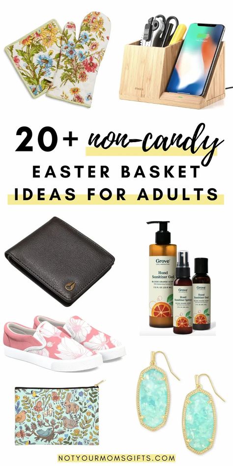 If you’re looking for some unique Easter basket ideas for grown-ups, you’re in the right place, friend. No matter who you’re shopping for, these 20+ non-candy Easter basket ideas for adults will guarantee they’ll have an awesome Easter Sunday! | non candy easter baskets for adults | adult easter gifts | easter gift ideas for adults | easter gifts for adults unique | non candy easter egg fillers | easter gifts non-candy | adult easter basket ideas | notyourmomsgifts.com Easter Basket Gift Ideas For Adults, Easter Gift For Mom, Grown Up Easter Basket, Adult Easter Basket Ideas, Easter Basket Ideas For Adults, Unique Easter Basket Ideas, Easter Gifts For Adults, Creative Easter Basket Ideas, Adult Easter Baskets