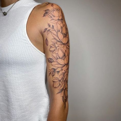 Lotus Flower Arm Sleeve Tattoo, Shoulder Lotus Flower Tattoo, Lotus Flower Tattoo Bicep, Lotus Flower Arm Tattoo Half Sleeves, Lotus Bicep Tattoo, Lotus Upper Arm Tattoo, Lotus Flower Upper Arm Tattoo, Lotus Flower Sleeve Tattoo For Women, Lotus Flower Tattoo Upper Arm