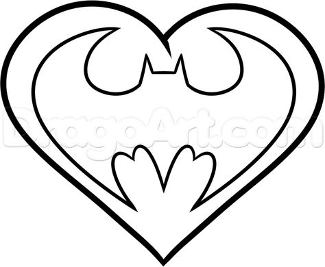 how to draw a batman heart step 5 Batman Valentines Drawing, Batman Bf Gifts, Heart Shaped Painting Ideas, Simple Batman Drawing, How To Draw Batman Step By Step, Cute Batman Drawing, Batman Valentines Cards, Batman Sketch Easy, Batman Gifts For Boyfriend