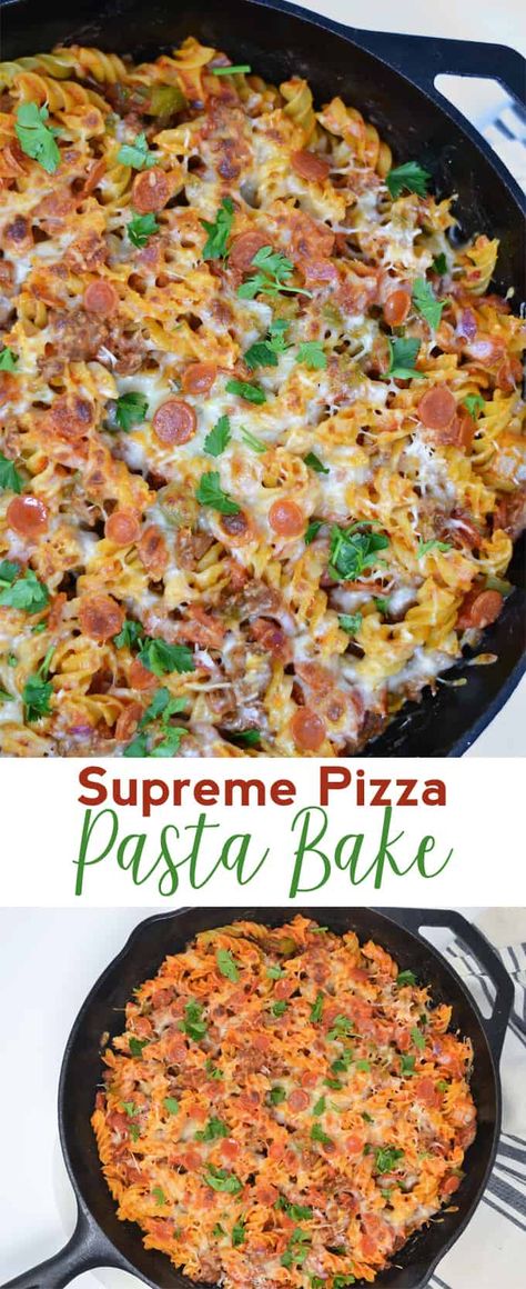 Supreme Pizza Pasta, Pizza Pasta Bake Recipes, Pizza Supreme, Bake Pasta, Food Crockpot, Pizza Pasta Bake, Easy Pasta Recipe, Friends Recipes, Supreme Pizza