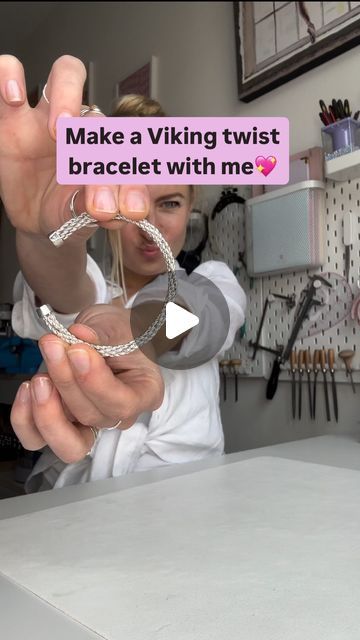 Misja Paulina on Instagram: "Crafted with a twist! 🌟 This cuff features the iconic Viking twist technique, weaving together five strands of nearly 3 meters of silver wire. It’s all done right on my workbench, turning wire into wearable art🔨✨  The finishing touch? A gleaming high-polish, thanks to my trusty flexshaft and polish wheel, bringing out the bracelet’s unique texture🌪️  Step into the world of handcrafted jewelry with this one-of-a-kind Viking-inspired cuff! 💖 #vikingjewelry #silvercuff #handcrafted #uniquedesigns" How To Make Viking Jewellery, Viking Jewelry Women Diy, Diy Viking Jewelry, Wire Weaving Techniques, Bracelet Viking, Viking Bracelet, Women Diy, Wire Weaving, Viking Jewelry