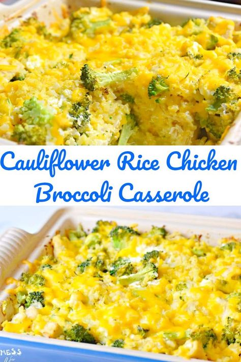 Rice Chicken Broccoli Casserole, Chicken Broccoli Cauliflower Rice Casserole, Rice Chicken Broccoli, Cauliflower Rice Chicken Casserole, Riced Califlower Recipes, Rice Chicken Casserole, Broccoli Cauliflower Rice, Broccoli Cauliflower Casserole, Cauliflower Rice Casserole