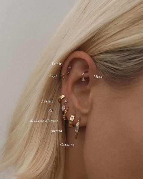 Ear Stacks, Ear Piercings Chart, Cool Ear Piercings, Pretty Ear Piercings, Double Piercing, Studio Jewelry, Ear Style, Cute Piercings, Piercings Unique