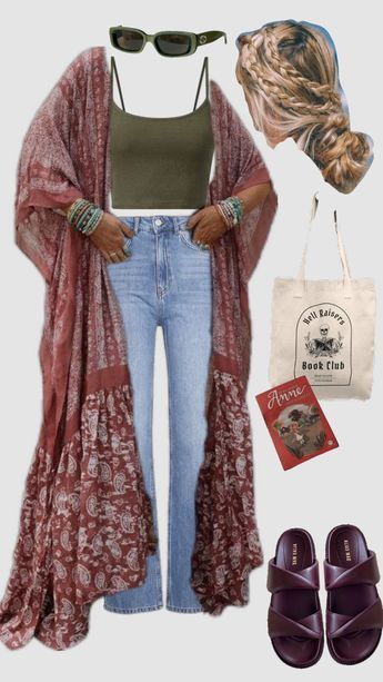 Hippy Vibes Outfit, Hippy Boho Aesthetic, Hippyish Outfits, Hippie Music Festival Outfit Ideas, Hippy Clothes For Women, Vintage Hippy Outfits, Hippie Women Outfits, Casual Hippy Outfits, Fall Boho Chic Outfits