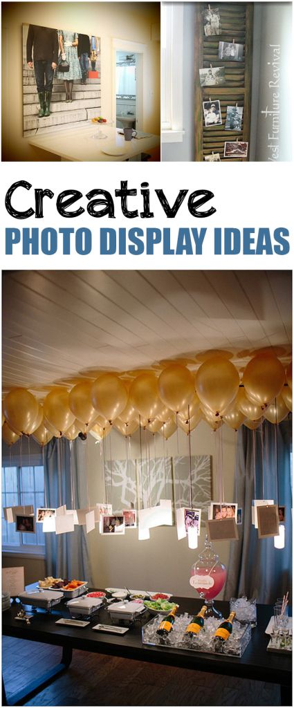 Creative Photo Display Ideas Photo Centerpieces, Backyard Bridal Showers, Milestone Birthday Party, Games Party, Diy Balloon Decorations, 40th Birthday Parties, Balloon Diy, Eve Parties, The Ceiling