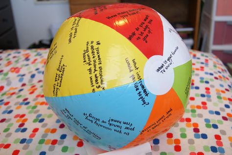 More than Elementary: Getting to Know You Activity with a Beach Ball! Pijamas Party Ideas, Recreational Therapist, Planning School, Therapeutic Recreation, Get To Know You Activities, Recreation Therapy, Reunion Games, Family Reunion Games, Team Bonding