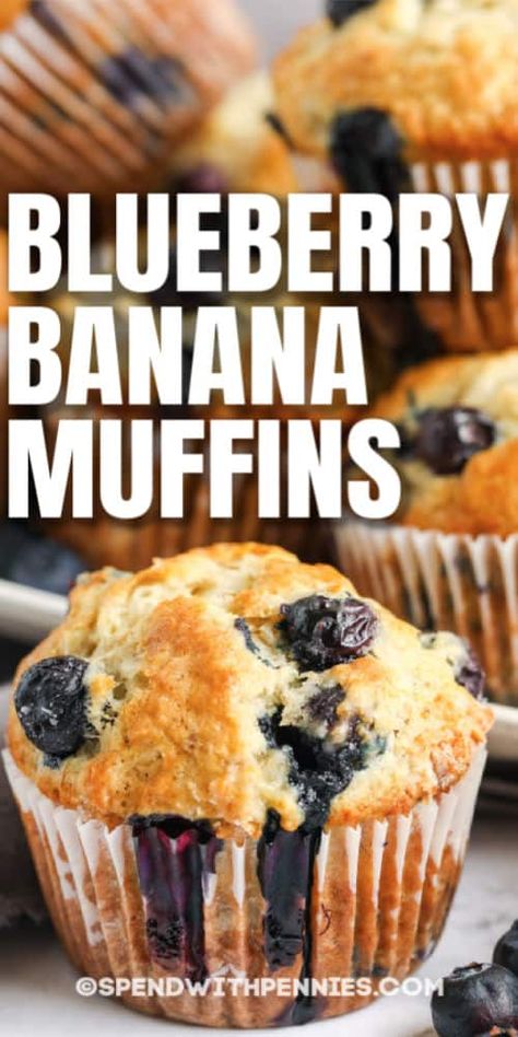 Blueberry Banana Muffins, Big Banana, Easy Blueberry Muffins, Sauce Spaghetti, Banana Blueberry Muffins, Banana Muffin, Breakfast Easy, Banana Muffin Recipe, After School Snack