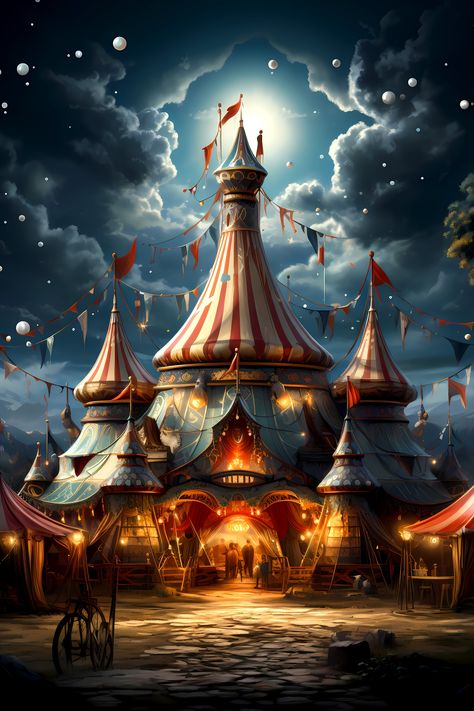 Fantasy Circus Concept Art, Circus Fantasy Art, Fantasy Circus Art, Creepy Circus Aesthetic, Dark Circus Art, Vintage Circus Aesthetic, Circus Tent Drawing, Carnival Drawing, Circus Tent Illustration