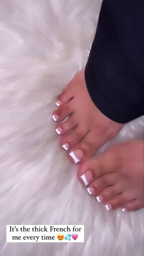 Thick French Pedicure, Square French Tip Pedicure, French Pedicure Thick White, French Tip Acrylic Pedicure, Square French Tip Toes, Pink And White French Pedicure, Pink White French Tip Toes, Deep French Tip Toes, Thick French Tip Toes