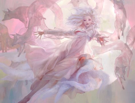 ArtStation - Nine Tailed Fox, Sangsoo Jeong Nine Tailed Fox, Fox Girl, Magical Art, Fox Art, Fantastic Art, Best Artist, White Hair, Old Pictures, Pretty Art