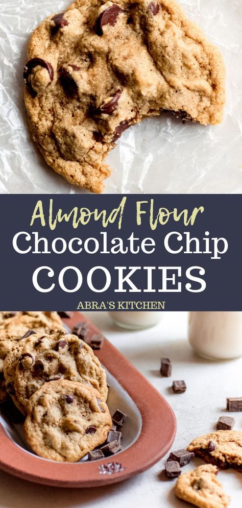 Rice Flour Chocolate Chip Cookies, Almond Flour Desserts, Almond Flour Chocolate Chip, Almond Flour Chocolate Chip Cookies, Almond Chocolate, Almond Flour Cookies, Baking With Almond Flour, Paleo Cookies, Gluten Free Chocolate Chip Cookies