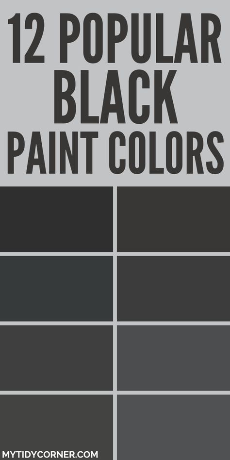 Collage of the best black paint colors from Behr, Benjamin More and Sherwin Williams. Dark Basalt Benjamin Moore, Best Benjamin Moore Black Paint Colors, Soft Black Paint Color Sherwin Williams, Black Peppercorn Paint Color, Black Paint In Bedroom, Little Black Dress Behr Paint, Black Trim Paint Color, Black Bedroom Wall Paint, Black Wall With White Trim