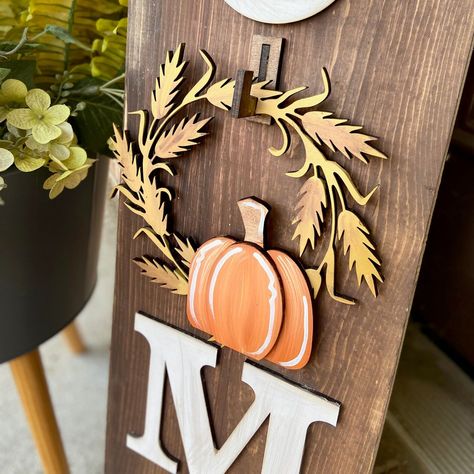 Welcome Letters with Interchangeable Seasonal Designs for a Sign - Unlimited Prints Interchangeable Seasonal Decor, Laser Cut Signs, Cnc Ideas, Fall Months, Laser Projects, Laser Ideas, Welcome Letters, Thanksgiving Pumpkin, A Broom