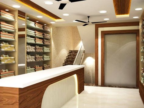 Clothing Store Counter Design, Showroom Counter Design, Showroom Elevation, Kashmir Fashion, Tee Table, Clothing Showroom, Store Counter Design, Shop Counters, Shop Counter Design