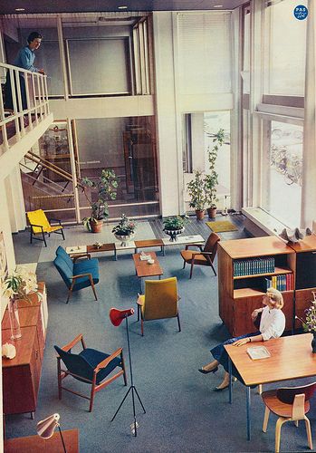 1960 , sixties, office interior, interior design style, furniture, vintage, retro, Mid Century Modern Interior Design, Mini Loft, Interior Design Minimalist, Loft Stil, Interior Vintage, Mid Century Modern Interiors, Isamu Noguchi, Retro Interior, Interior Modern