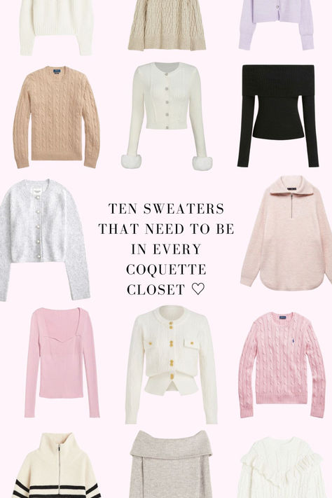 Sweaters Coquette, Coquette Outfits Winter, Coquette Sweaters, Feminine Outfits Winter, Coquette Closet, Venus Pisces, Coquette Wardrobe, Types Of Sweaters, Cheap Winter Outfits