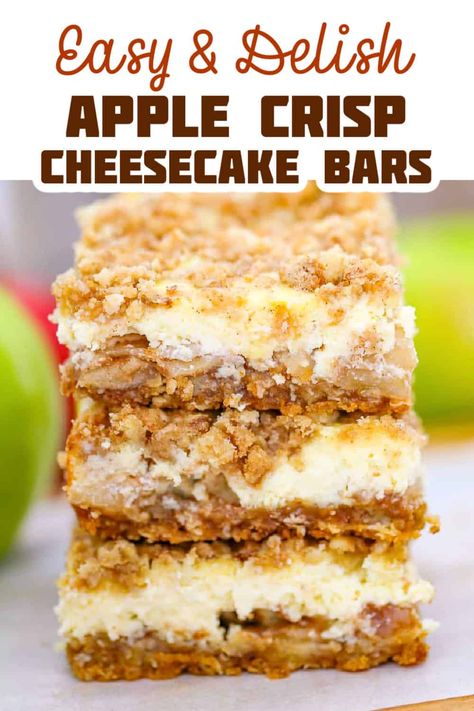 Easy Apple Desserts 3 Ingredients, Apple Crisp Cheesecake Bars, Cheesecake Oatmeal, Cheesecake Apple, Apple Crisp Cheesecake, Apple Cheesecake Bars, Oatmeal Crumble, Apple Cream Cheese, Caramel Apple Crisp