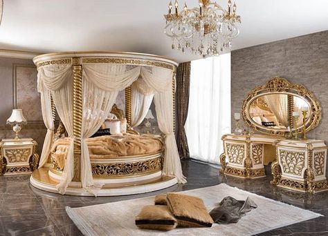 Aybars bedroom set Small Luxury Bedroom, Modern King Bed, Royal Bedroom Design, Circle Bed, Rooms Decoration, Royal Bed, Fancy Bedroom, Royal Bedroom, Double Bed Designs