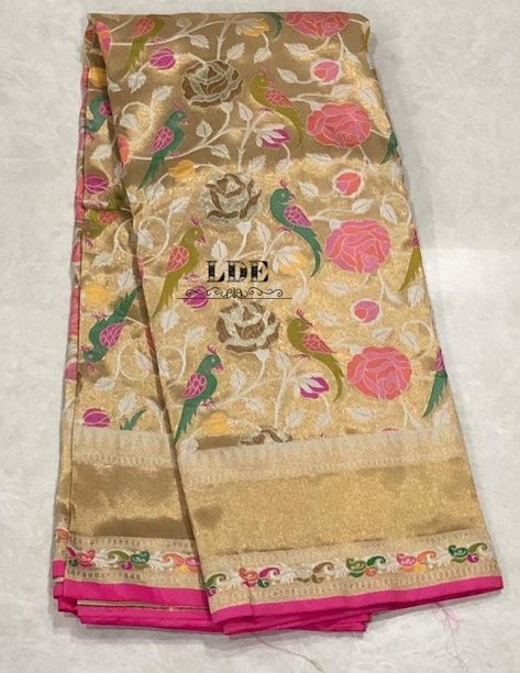 Banarasi tissue paithani meenakari weaving saree Saree Reference, Kora Sarees, Banaras Sarees, New Saree Designs, Silk Sarees With Price, Banarsi Saree, Mala Jewelry, Cotton Saree Designs