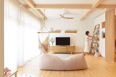 Make your home a place of pure bliss with these great reno ideas. #singaporehomes #interiordesignsingapore #interiordesign #scandinavianinterior #interiorinspiration False Beams, Faux Ceiling Beams, Japanese Living, Japanese Interior Design, Japanese Interior, Custom Made Furniture, Room Setup, Japanese Design, Living Room Seating