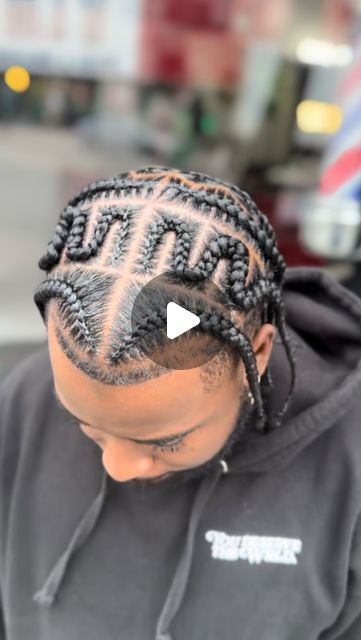 Popsmoke Hairstyles For Men, Men Braids With Designs, Cross Over Braids Men, Popsmoke Braids Men Short Hair, Wavy Cornrows Men, Braids To The Side Men, Men Side Braids, Popsmoke Braids Men, Black Man Braids Hairstyles