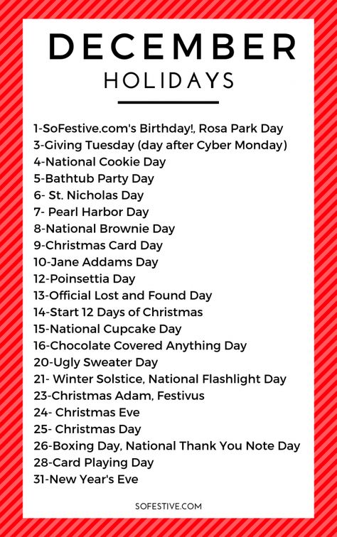 December Holidays Monthly Holidays List, National Holiday Calendar 2023, 2023 Holiday Calendar, Holidays In December, January Holidays, List Of Holidays, Christmas Adam, Monthly Holidays, December Themes