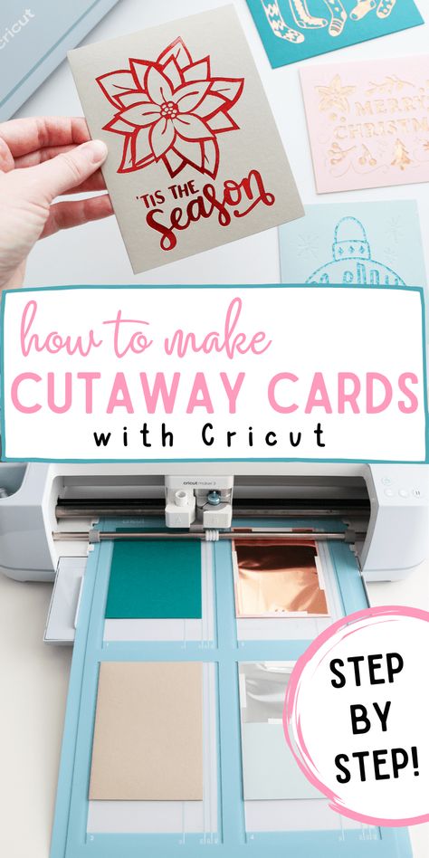 how to make Cricut cutaway cards tutorial Making A Card With Cricut, Cards On Cricut Maker, Cricut Note Cards, Cricut Layered Cards, Cricut Congratulations Card, Cricut Invitations Diy Birthday, Easy Cricut Cards For Beginners, Simple Cricut Cards, Circuit Cardstock Projects