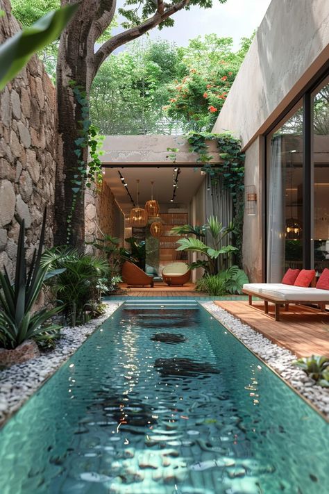 Plunge Pool Ideas, Small Pools Backyard, Pool Ideas For Small Yards, Ideas For Small Yards, Moderne Pools, Villa Bali, Small Yards, Indoor Swimming Pool, Small Pool Design